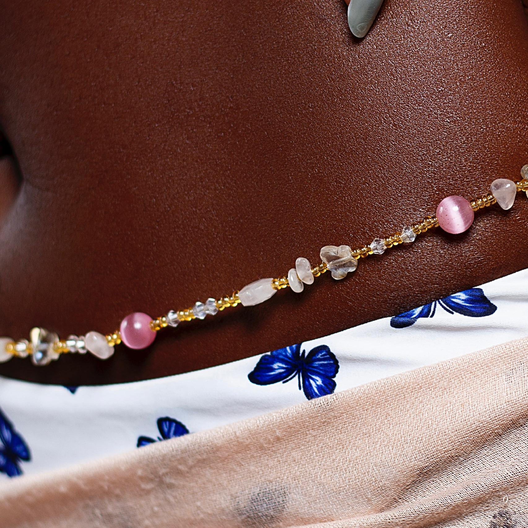 Chaîne de ventre en pierre - Lueur Rose