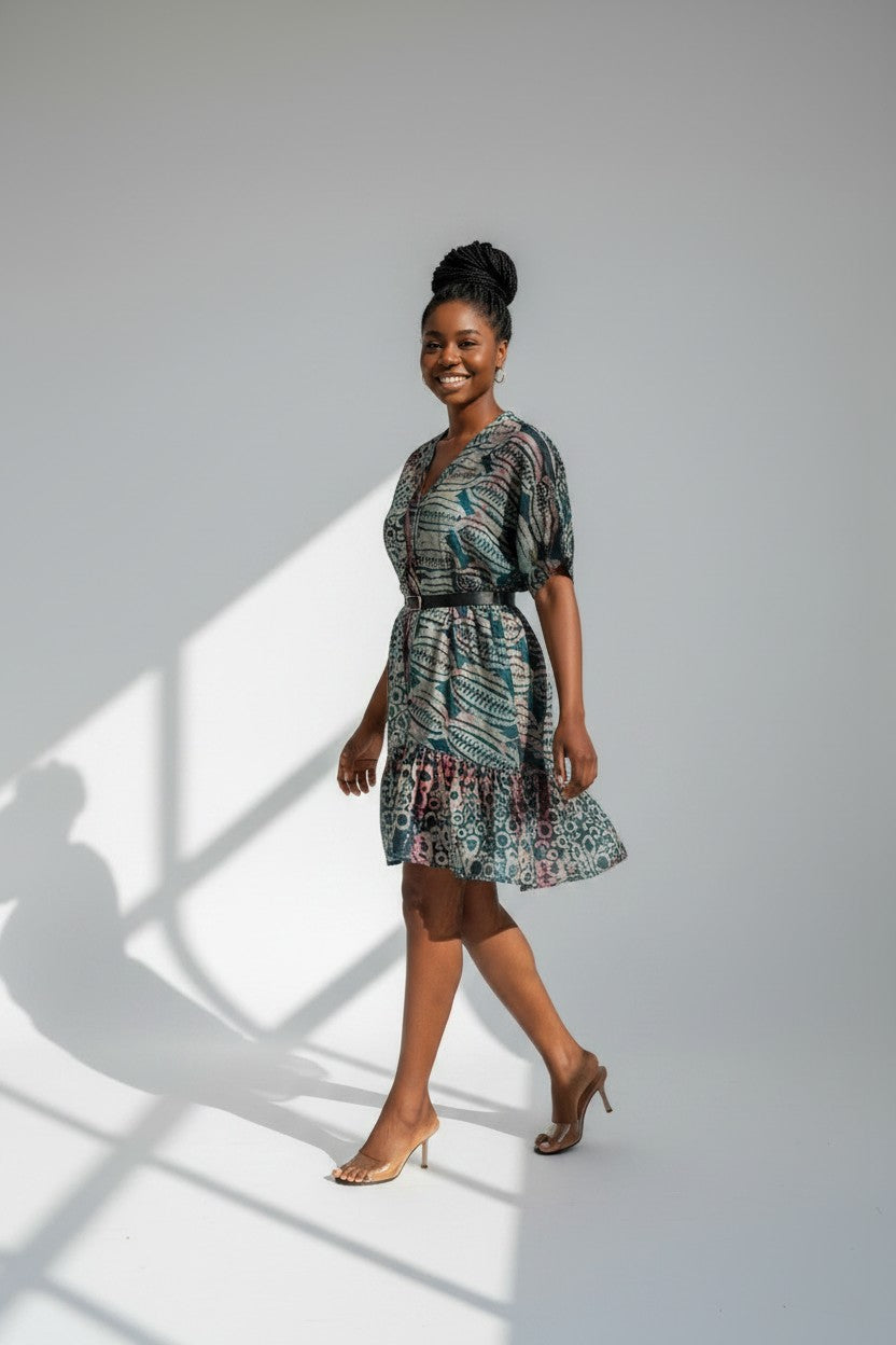 Robe courte en pagne Adiré - Nectar de Turquoise