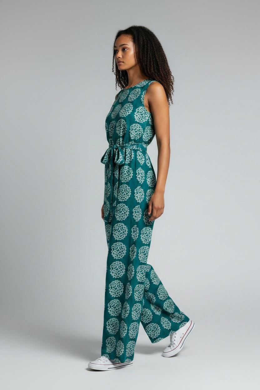 Combinaison pantalon en pagne Adiré - Éclosion Émeraude