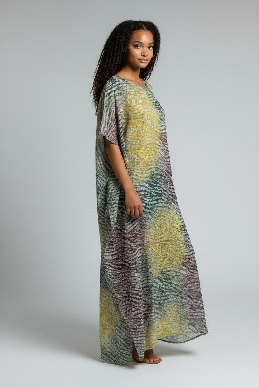 Robe longue fluide en pagne Adiré - Aurore du Sahel