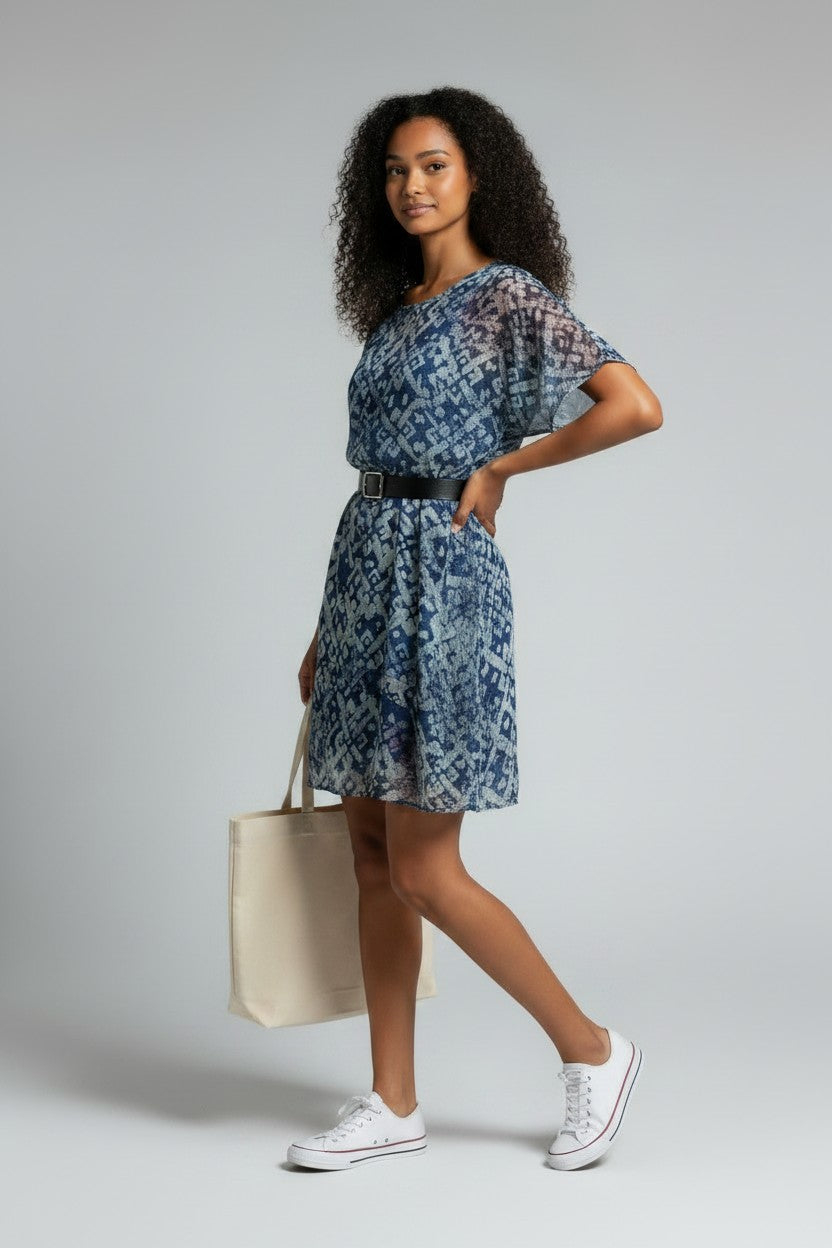 Robe courte en pagne Adiré - Murmure d'Indigo