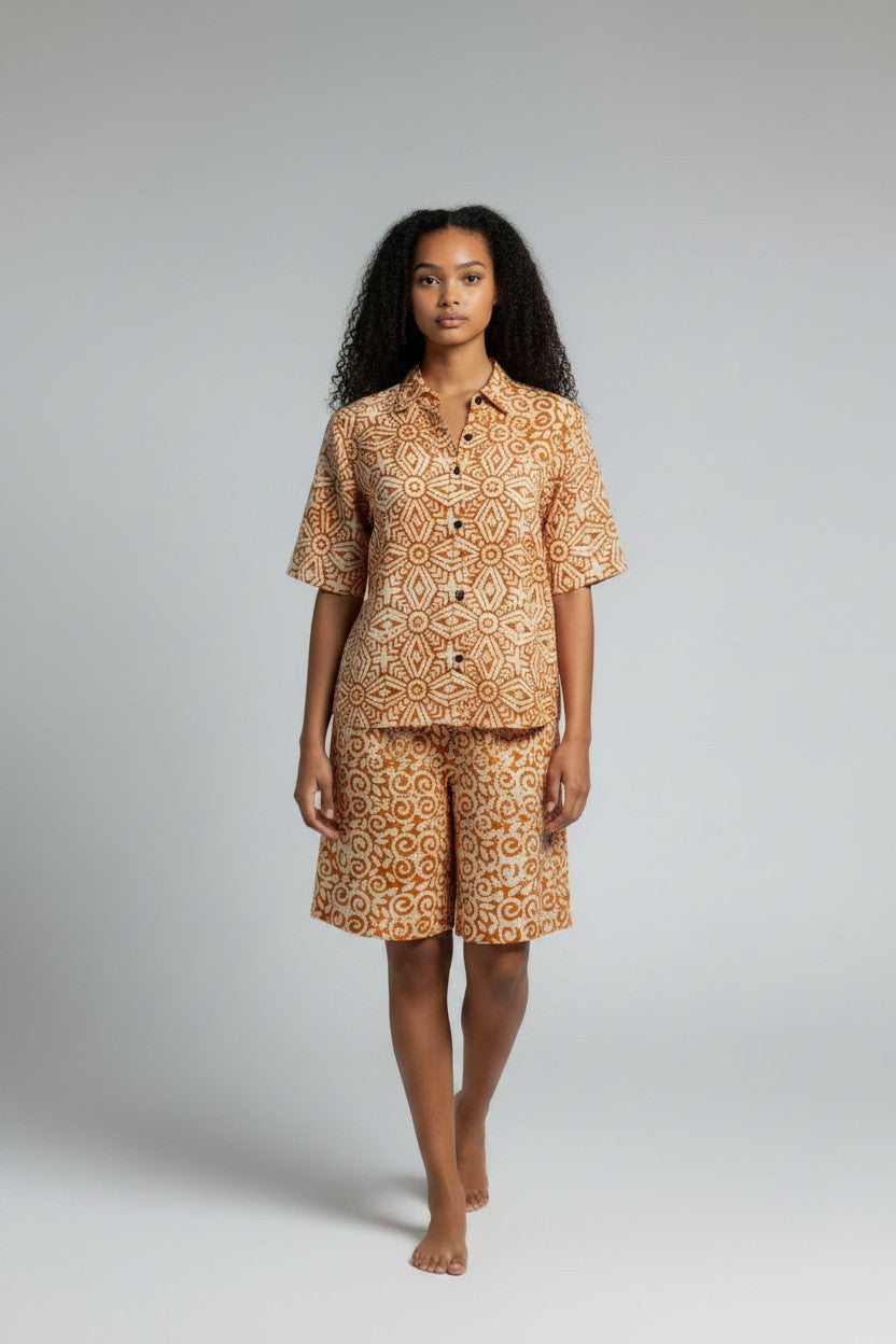 Ensemble chemise et short en pagne Adiré - Douceur d'Ambre