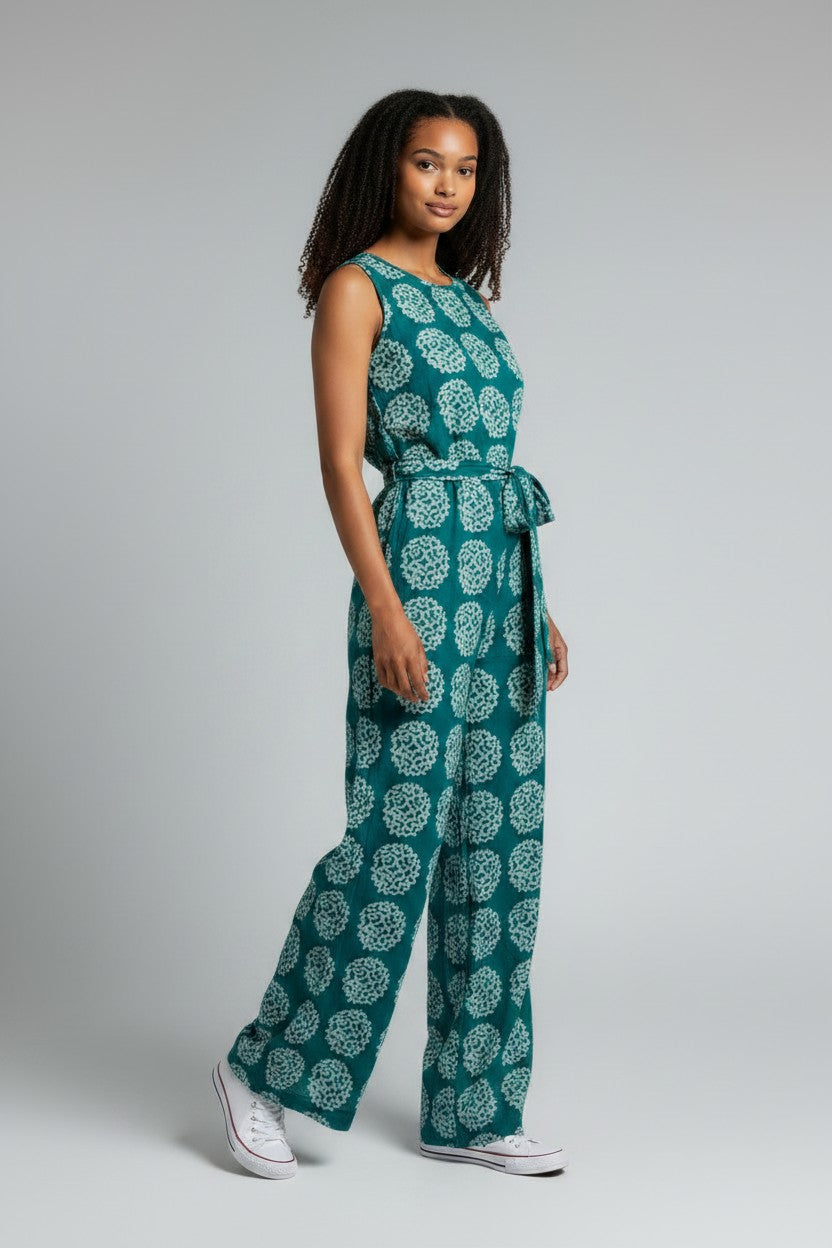 Combinaison pantalon en pagne Adiré - Éclosion Émeraude