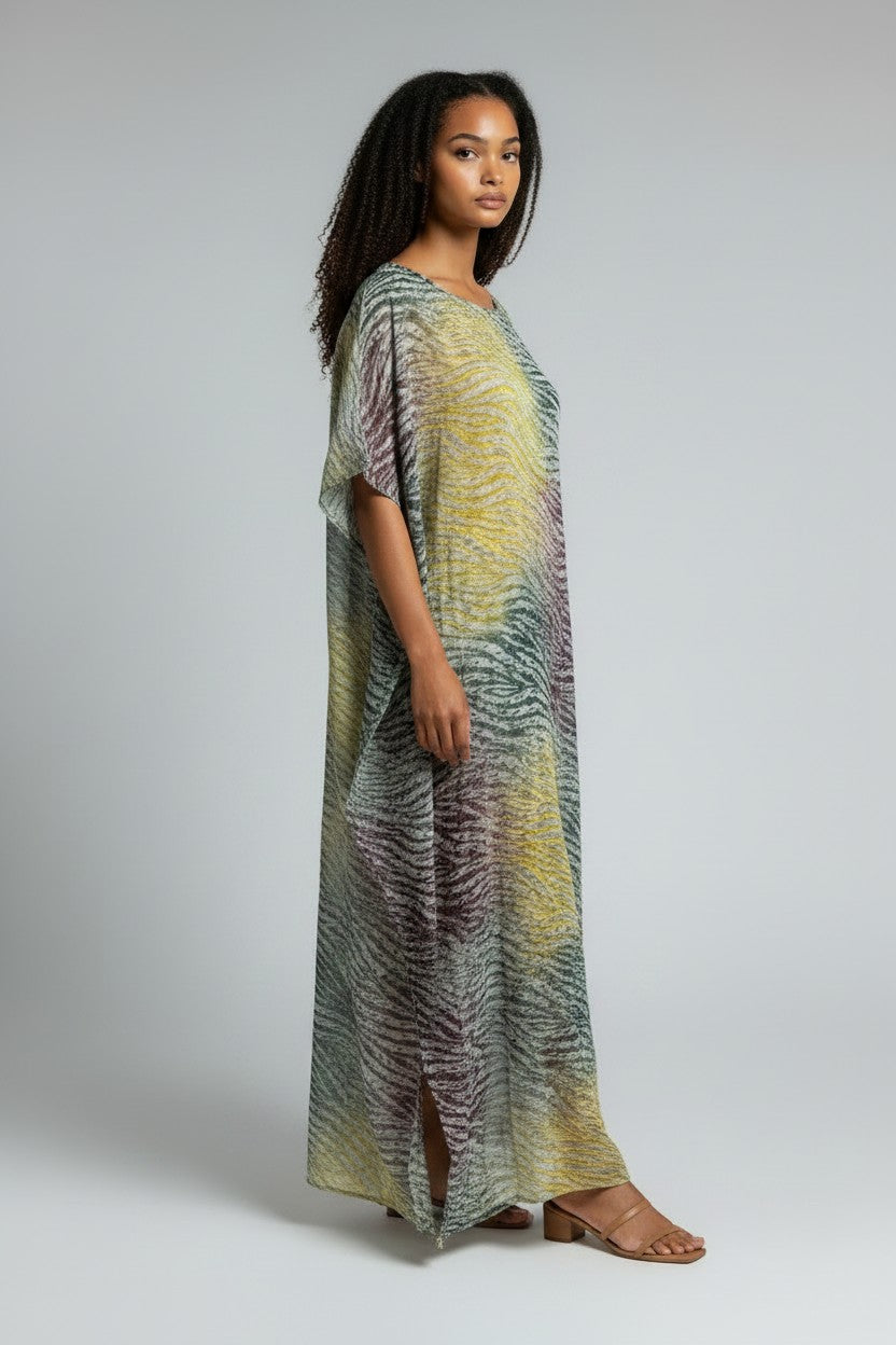 Robe longue fluide en pagne Adiré - Aurore du Sahel