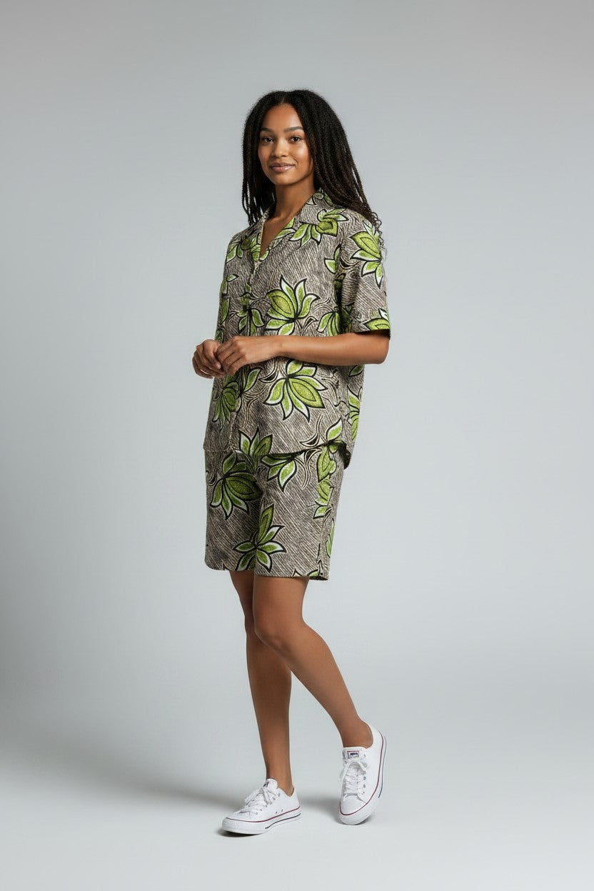 Ensemble short et chemise en pagne Adiré - Souffle de Baobab